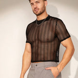 Playera transparente de manga corta para hombre con cuello redondo