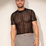 Playera transparente de manga corta para hombre con cuello redondo