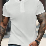 Homme CamiConjuntoa casual para hombre de manga corta con cuello redondo estilo Henley y botones de unicolor para verano