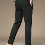 Pantalones de hombre de unicolor con pierna recta y bolsillos, adecuados para el uso diario en el trabajo y para vestir de forma casual