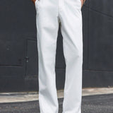 Pantalones estilo bota acampanados casuales para hombre en un unicolor con boton y bolsillos, pantalones blancos sencillos y elegantes para hombre con forma que alarga la pierna