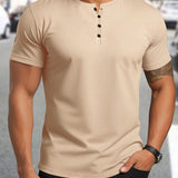 Homme Playera de algodon casual de manga corta con cuello redondo con media tapeta de botones para hombres, unicolor, verano