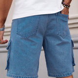 EMRG Shorts de Jean tipo bermuda de pierna ancha y corte holgado para hombres con bolsillos de trabajo