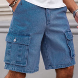 EMRG Shorts de Jean tipo bermuda de pierna ancha y corte holgado para hombres con bolsillos de trabajo