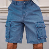 EMRG Shorts de Jean tipo bermuda de pierna ancha y corte holgado para hombres con bolsillos de trabajo