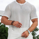 EMRG CamiConjuntoa casual de verano para hombre con cuello redondo, manga corta y color solido