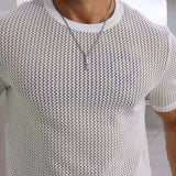 EMRG CamiConjuntoa casual de verano para hombre con cuello redondo, manga corta y color solido