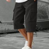 LEGND Shorts de carga para hombre con bolsillo con solapa y cintura con cordon