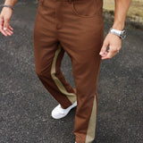 Hombres Pantalones Con Bolsillo Oblicuo Color Block