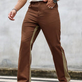 Hombres Pantalones Con Bolsillo Oblicuo Color Block