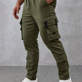 Roghcode Pantalones de trabajo para hombre con cintura ajustable con cordon y multiples bolsillos