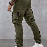 Roghcode Pantalones de trabajo para hombre con cintura ajustable con cordon y multiples bolsillos