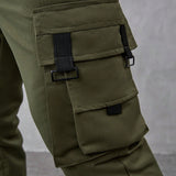 Roghcode Pantalones de trabajo para hombre con cintura ajustable con cordon y multiples bolsillos