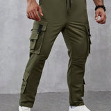 Roghcode Pantalones de trabajo para hombre con cintura ajustable con cordon y multiples bolsillos