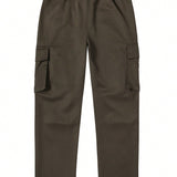 LEGND Pantalones de cargo casuales para hombre con bolsillo de solapa lateral y cintura con cordon