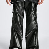 StreetEZ Pantalones para hombre de pierna recta y corte holgado con bolsillos dobles en los costados y dees decorativos