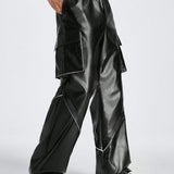 StreetEZ Pantalones para hombre de pierna recta y corte holgado con bolsillos dobles en los costados y dees decorativos