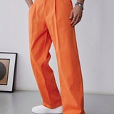 EZcore Pantalones casuales de hombre de unicolor con pliegues, bolsillo insertado, rectos y holgados