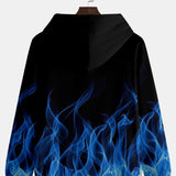 Conjunto de chandal de 2 piezas para hombre, sudadera con capucha y pantalones de chandal con cordon resistente a las arrugas, ropa de calle casual con estampado digital 3D de arte con llamas para deportes al aire libre, Halloween