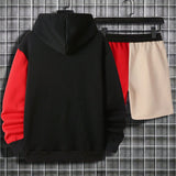 Conjunto de sudadera con capucha y pantalones cortos de contraste de color cosido casual para hombre