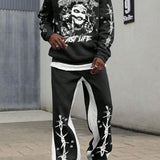 Streetrush Conjunto de sudadera con capucha y pantalon de chandal con estampado grafico y de letras casual para hombre