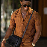 Camisa Wavy Textured Short Sleeve Cuban - Chocolate