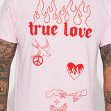 Amor Verdadero En Llamas Camiseta de Manga Corta - Rosa