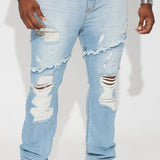 Atrapado en el ciclo de los jeans de bota tubo apilados - Lavado azul claro