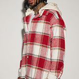 Chopping Block Hooded Shacket - Red/combo