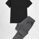 Manfinity Homme Hombres Set Camiseta algodon de color combinado & Pantalones deportivos de cintura con cordon